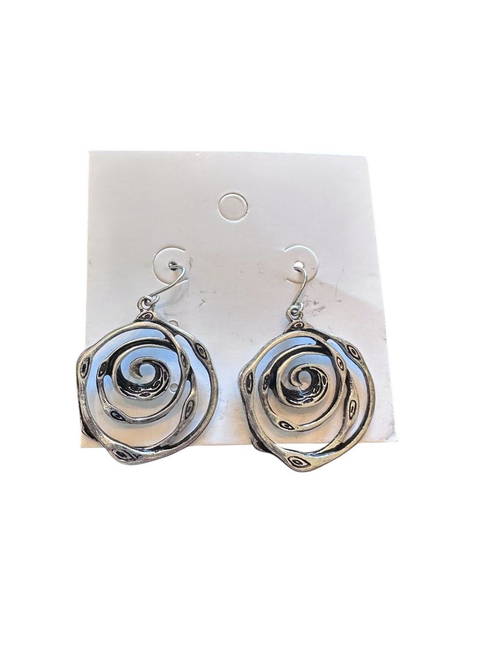 Boho Abstract Design Silver Swirl Drop Earrings